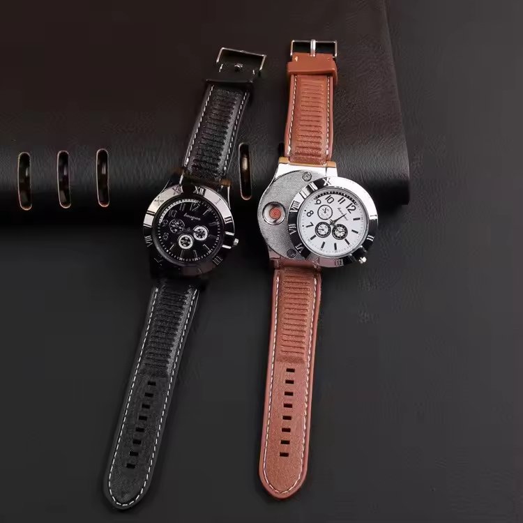 JX-W01 Smart electronic cigarette lighter watch trade usb for gift inflatable men's quartz wrist men watches with lighter